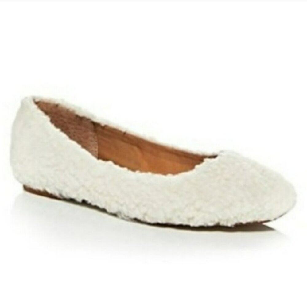 Aqua Ellie Faux Fur Ballet Flats Ivory Cushioned Slip On Cozy Square Toe Size 10